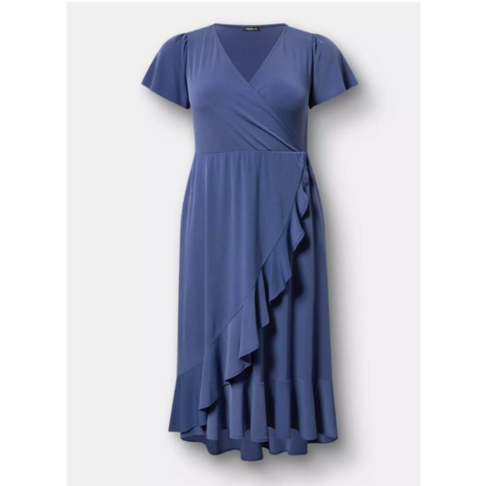 Torrid Women's Size 3 (3X) Surplice Faux Wrap Midi Dress Oceana (Blue) NWOT - Picture 7 of 9